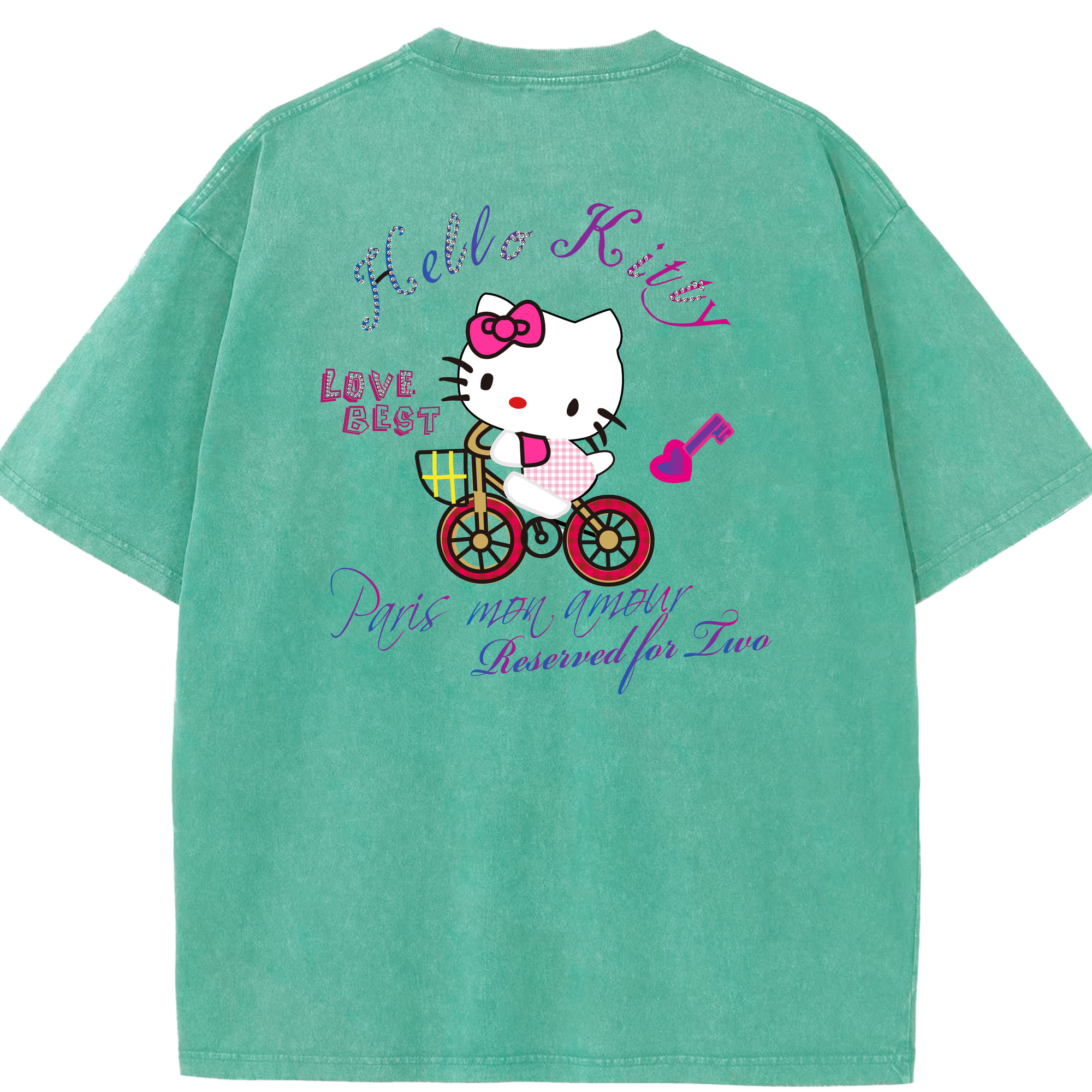 （画像用） Hello Kitty ハローキティ 綿100% ヴィンテージ風 半袖Tシャツ（背面プリント）